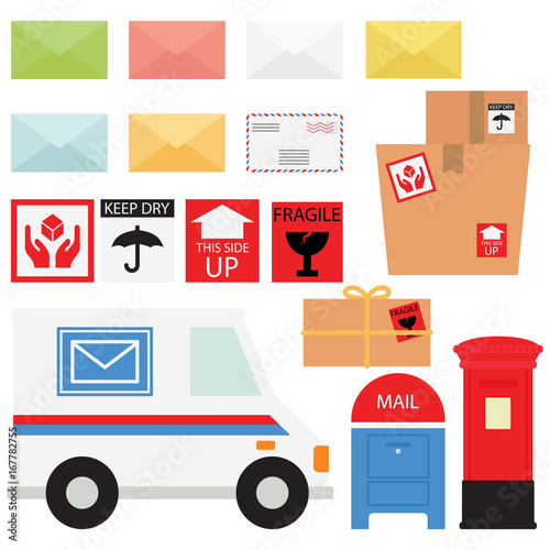 фотографія Mail Service / Snail Mail And Packages In White Background
