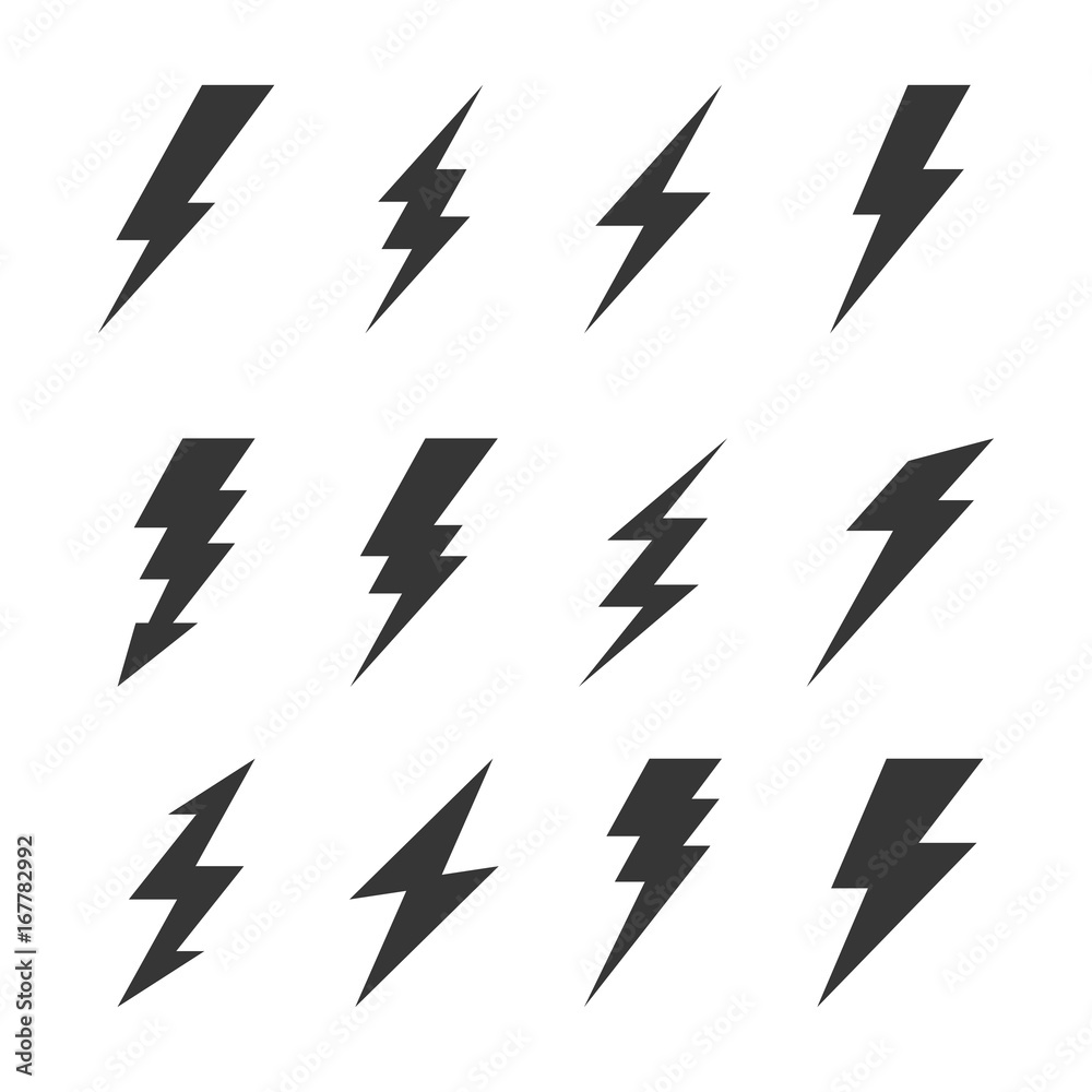 Thunder and Bolt Lighting Flash Icons Set. Vector - obrazy, fototapety, plakaty 