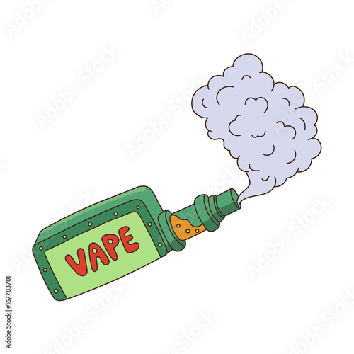 vector cartoon vape smoking. Isolated illustration on a white background. Hand drawn flat smoking device, vaping concept