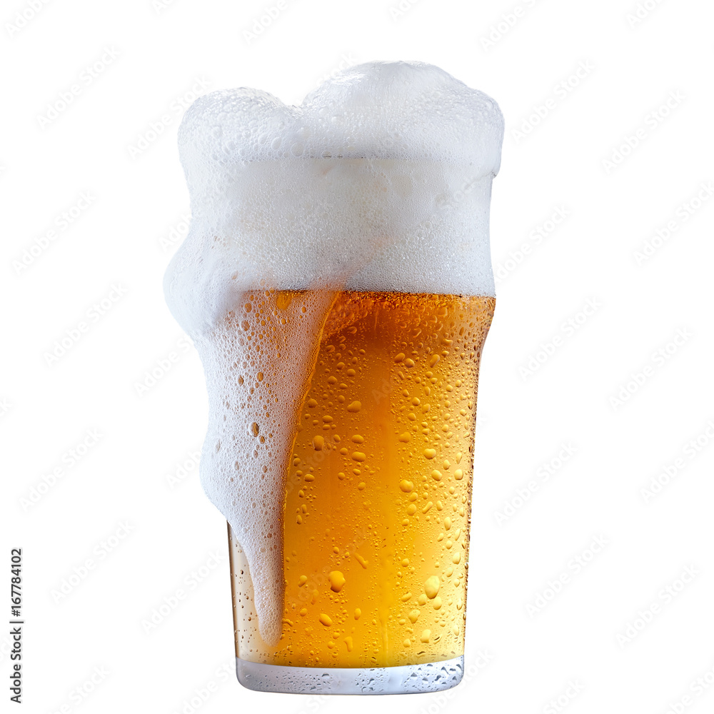Mug of frosty light beer with foam isolated on a white background Mug of frosty light beer with foam isolated on a white background