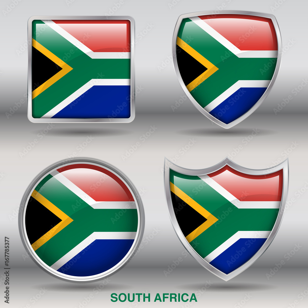 Flag of South Africa in 4 shapes collection with clipping path Flag of South Africa in 4 shapes collection with clipping path