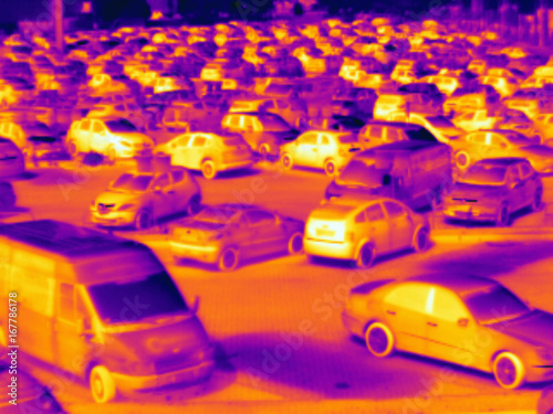 Thermal image of cars in car park photo