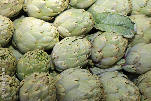 Artichokes on  farmer's market in Madrid. Spain