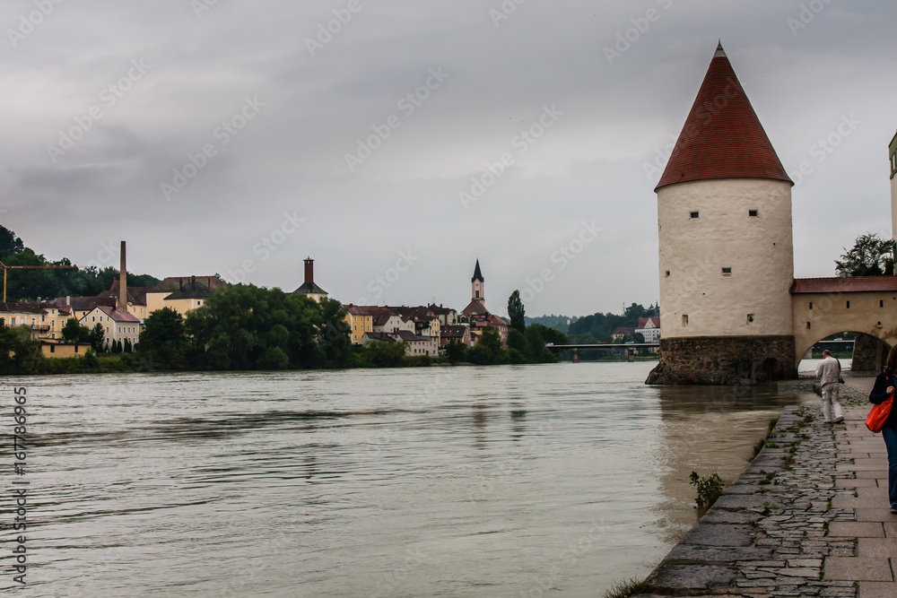 Inn River in the city of Passau, Germany