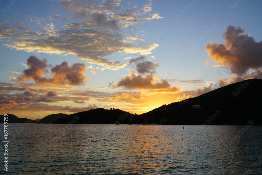 Sunset over the Caribbean Sea in St John, U.S. Virgin Islands