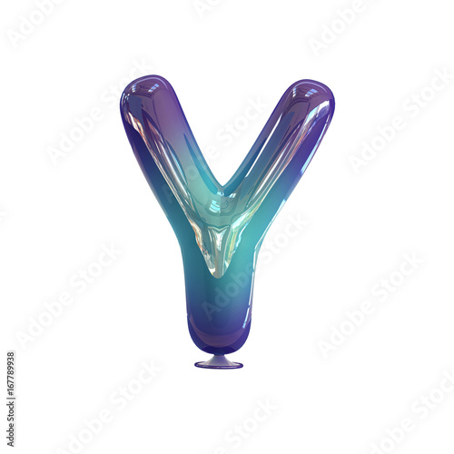 Letter Y. Vivid Violet - Blue Balloon font isolated on White Background. 3d rendering