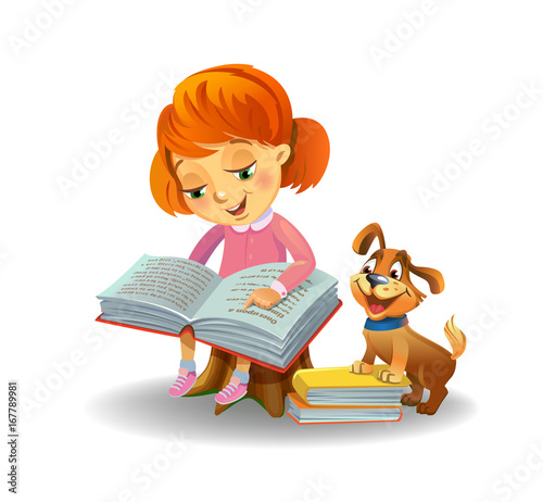 Cute girl reading book