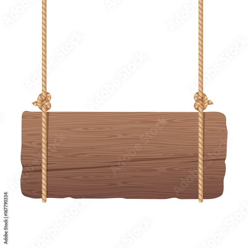 Wooden singboard hanging on ropes