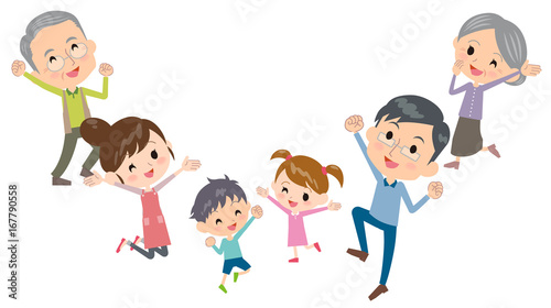 family three generations jump