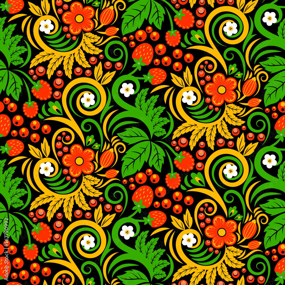 Fototapeta premium Seamless pattern of khokhloma style. Pictures of traditional russian culture