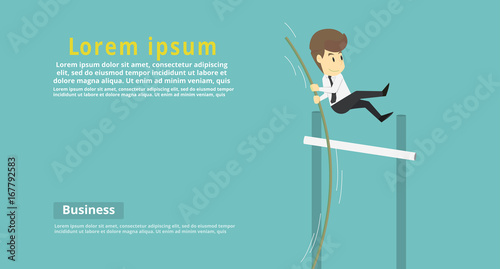 Businessman High jump over barrier.Cartoon of business success is the concept of the man characters business, the mood of people, can be used as a background, banner, infographics. vector illustration