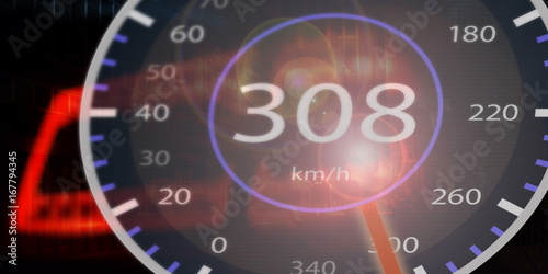 ps_17 ProgrammingScreen - Displayanzeige - Tachometer - Raser mit 308 km/h in der Nacht - english: speedometer - speeder - car racer at night - 2to1 xxl g5413