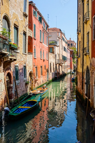 Tourists on water street with Gondola in Venice, ITALY