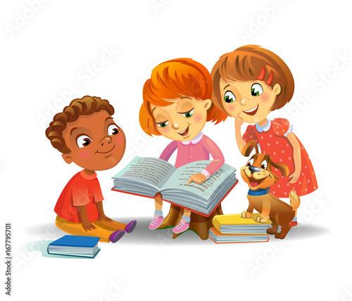 Cute children reading books
