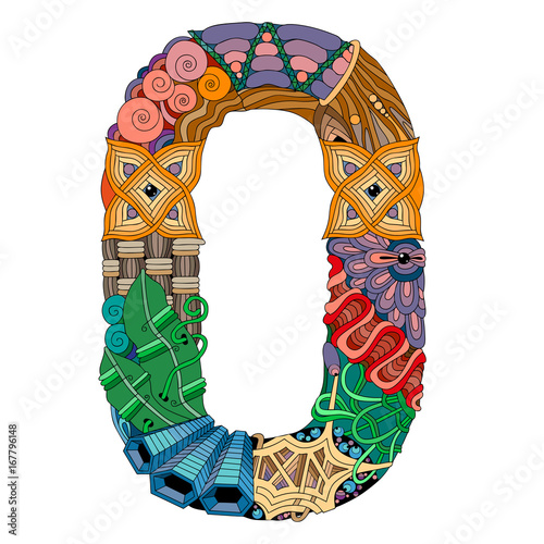 Number zero Zentangle. Vector decorative object