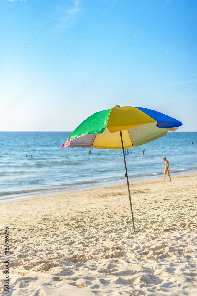 Colorful Beach Umbrella with clear sky, Kamala Beach, Phuket, Thailand
