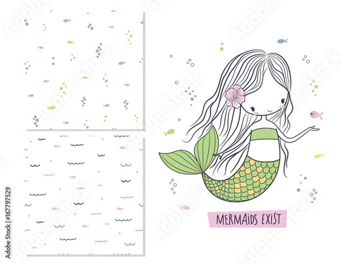 Mermaids exist. Surface design and 2 seamless patterns