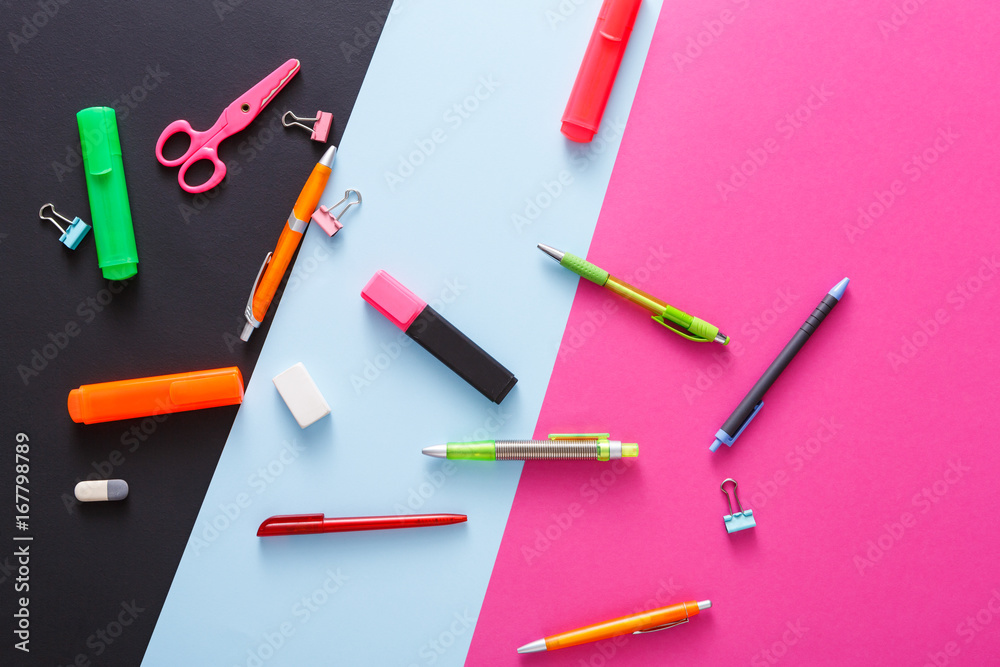 Top view of creative work space, stationery Top view of creative work space, stationery