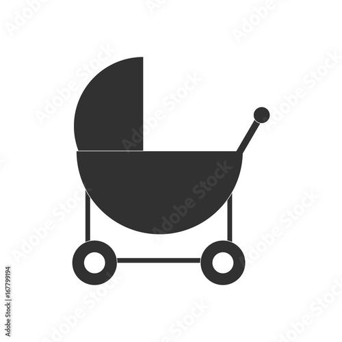 black vector icon on white background baby carriage silhouette