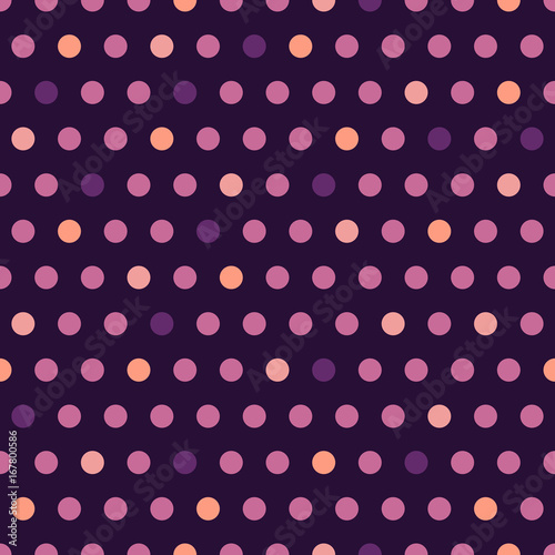 Vector purple polka dot seamless pattern. Simple abstract retro design.