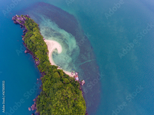 Aerial view of beautiful tropical island, Chumporn, Thailand, top view