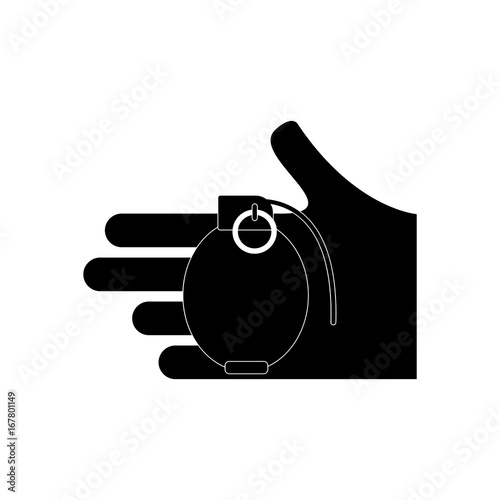 black vector icon on white background frag grenade in hand