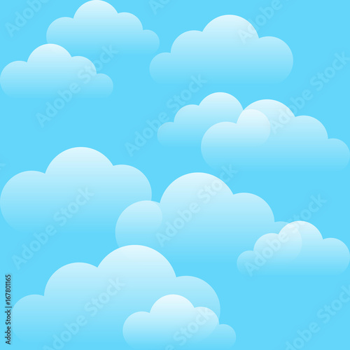 Blue sky and white clouds seamless pattern. Summer colors