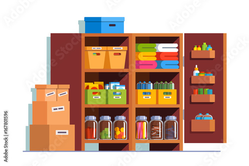 Storeroom or pantry cellar with wooden cupboard