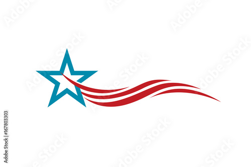 abstract blue star logo with red rays