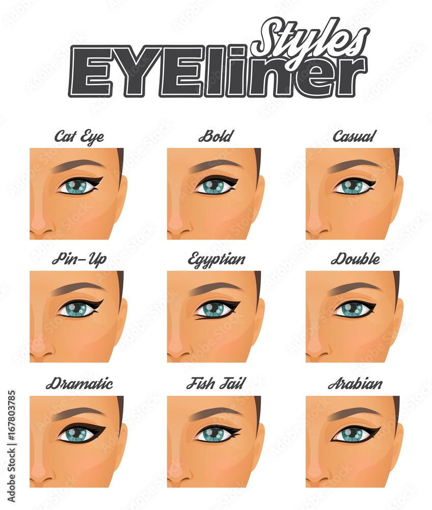 Vettoriale Stock Various winged eyeliner styles make-up chart | Adobe Stock