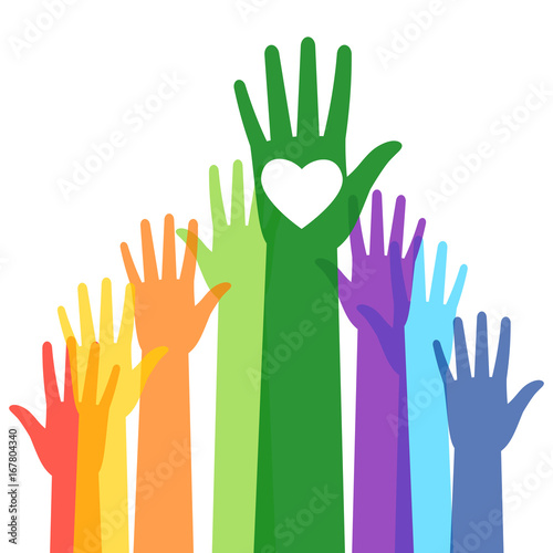People colorful voting raised hand
