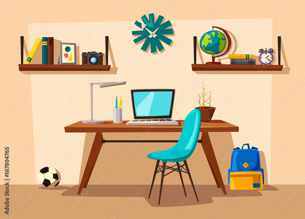 Creative interior. Room of child. Cartoon vector illustration Creative interior. Room of child. Cartoon vector illustration