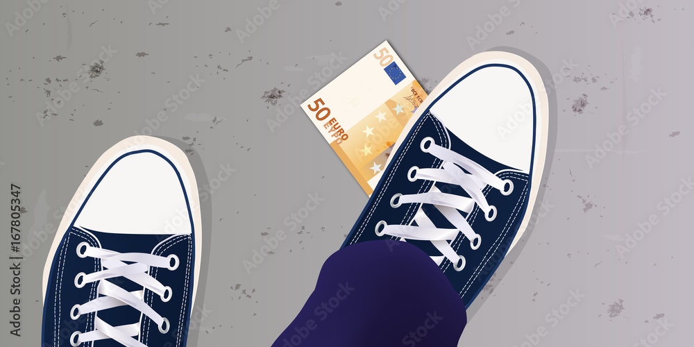 chance - billet de banque - argent - chaussure - trouver - vue de dessus