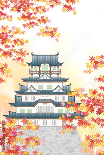 日本の城 秋の風景