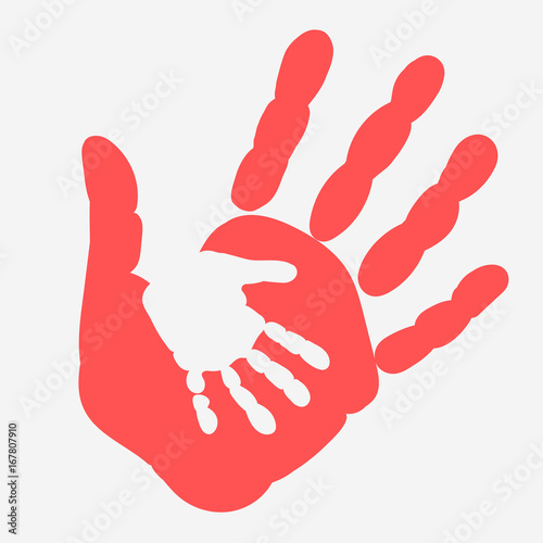 Mother and child Handprint. Palm of woman and baby