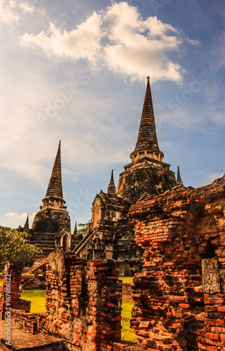 View of asian religious architecture ancient Pagodas in Wat Phra Sri Sanphet Historical Park  Ayuthaya province  Thailand  Southeast Asia. Thailand s top historic landmark  attraction and destination