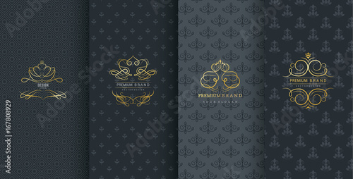 Collection of design elements,labels,icon,frames, for packaging,design of luxury products, Isolated on black background. vector illustration