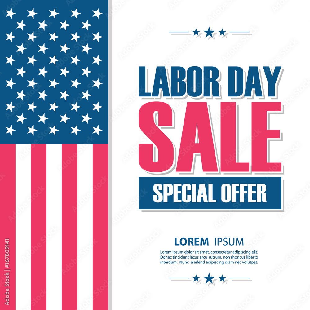 Labor Day sale banner. United States holiday special offer background for business, commerce and advertising. Vector illustration.