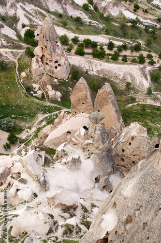 View from the top of the cave city Uchhisar. Uchhisar City, Cappadocia, Turkey.