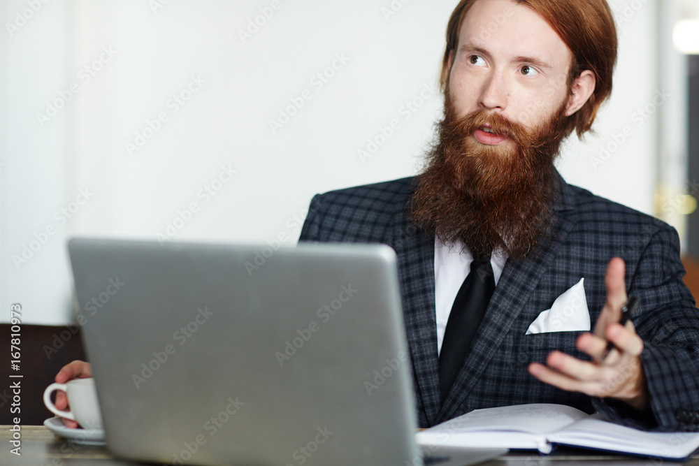 Contemporary business agent consulting client online Contemporary business agent consulting client online
