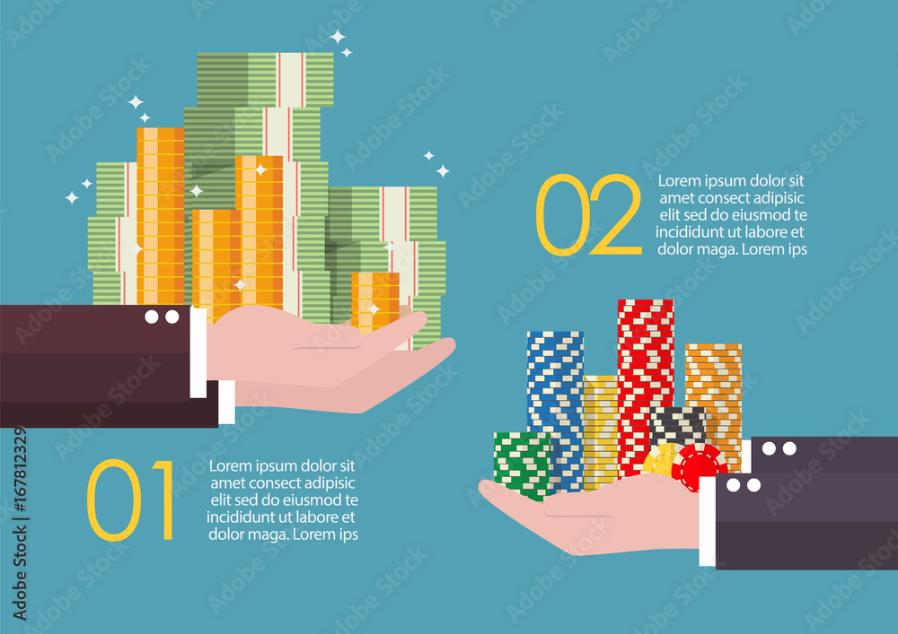 Exchange of cash money and casino chips infographic