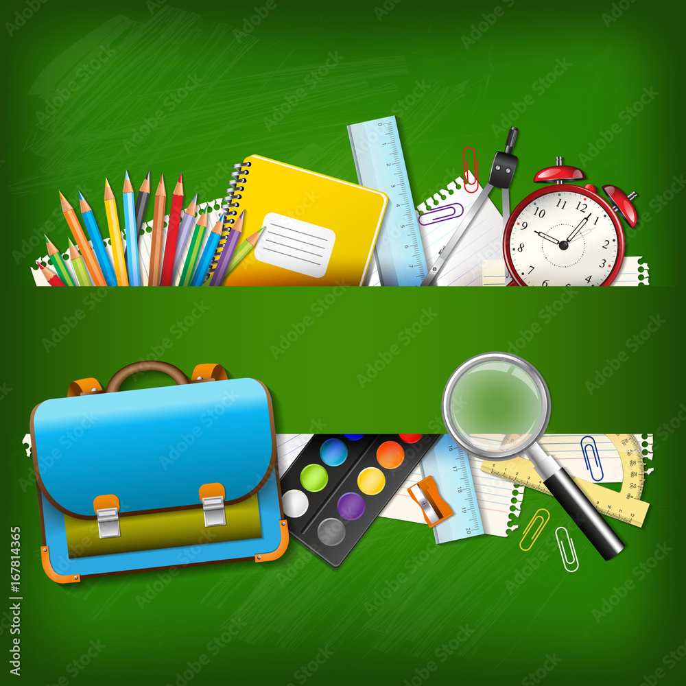 Back to school background with supplies tools Stock Illustration ...