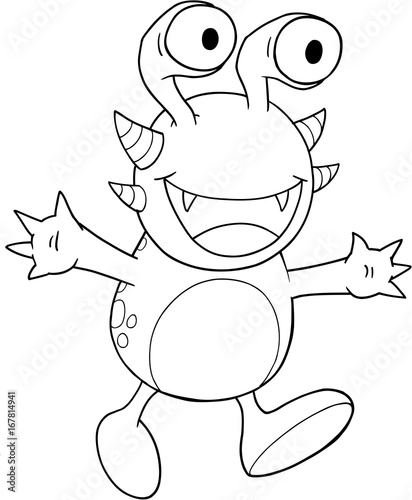 Cute Halloween Monster Coloring Page Vector Art