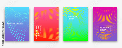 Brochure design with halftone dots and neon gradients. Vector illustration.