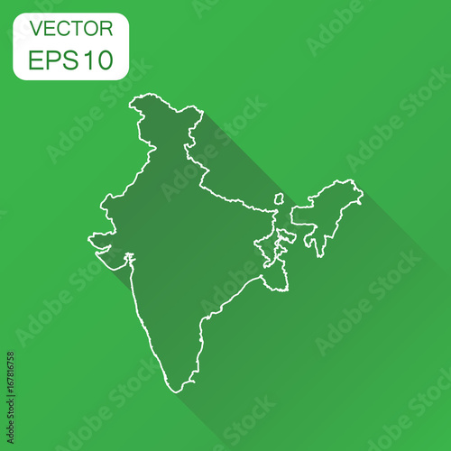 India linear map icon. Business cartography concept outline India pictogram. Vector illustration on green background with long shadow.