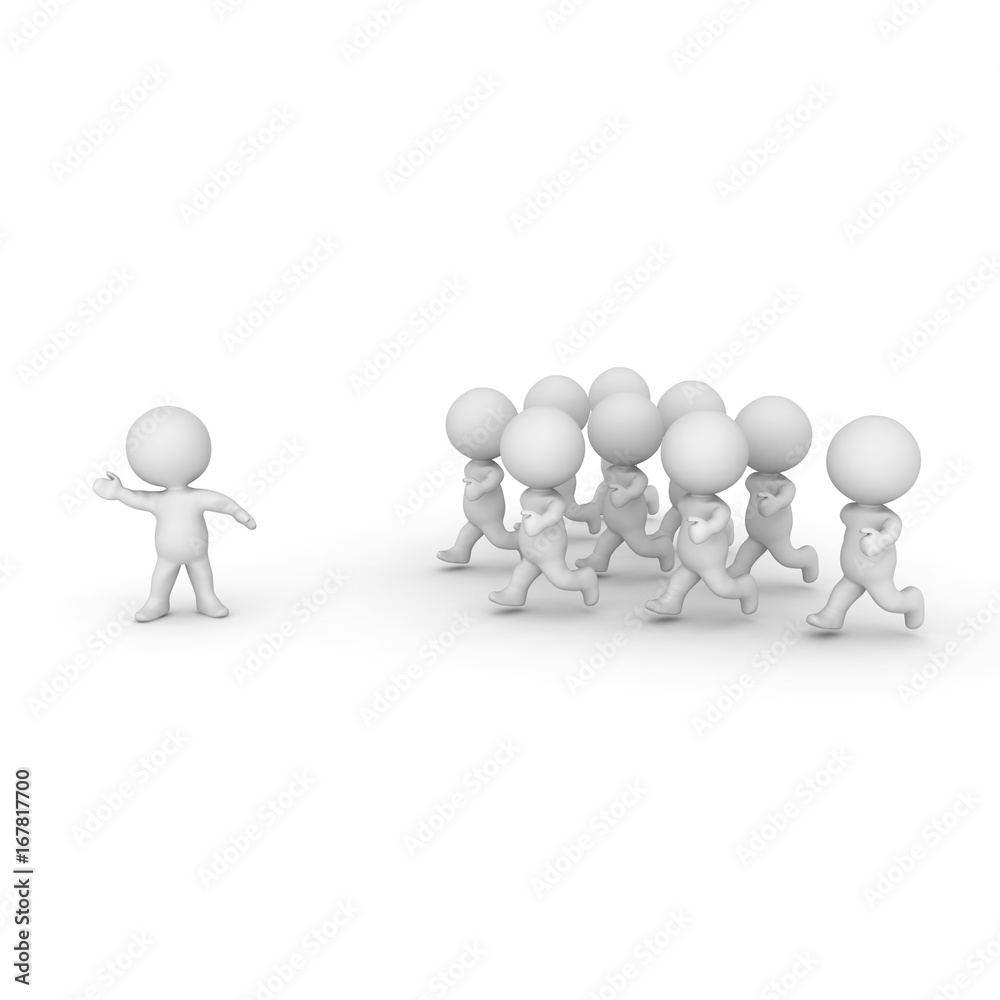 3D Character leading a group of people 3D Character leading a group of people