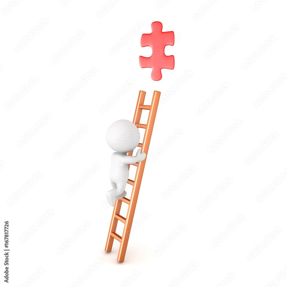 3D Character climbing a ladder and trying to grab a red puzzle piece 3D Character climbing a ladder and trying to grab a red puzzle piece