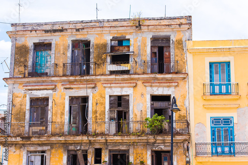 View of the apartment house, Havana, Cuba. Copy space.