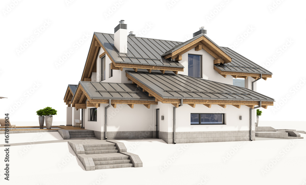 3d rendering of modern cozy house in chalet style 3d rendering of modern cozy house in chalet style
