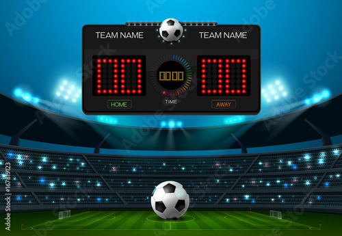 soccer football field with scoreboard and spotlight © gorralit